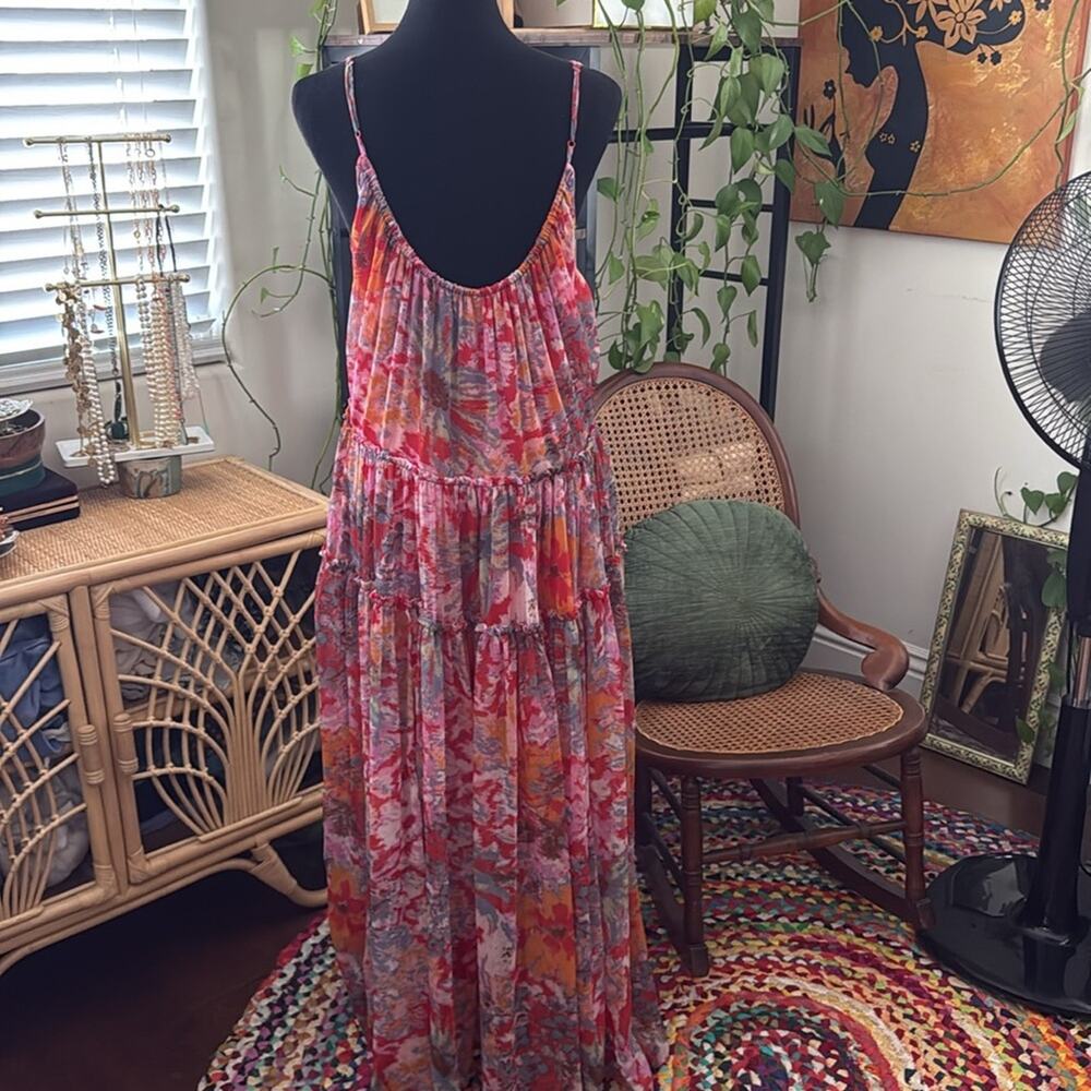 Free People Juliana Cherry Floral Combo Abstract Flowy Boho Hippie Maxi Dress - Picture 2 of 5